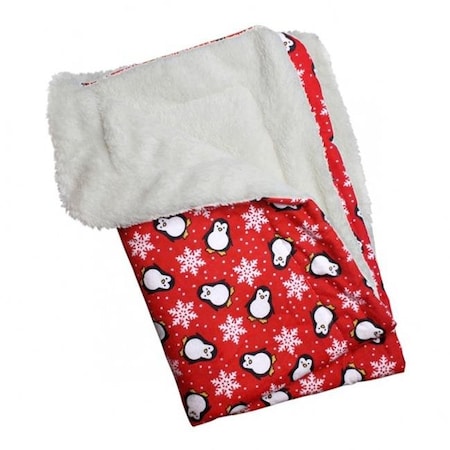 Klippo KBLNK058 Penguins & Snowflakes Flannel & Ultra-Plush Blanket; Red